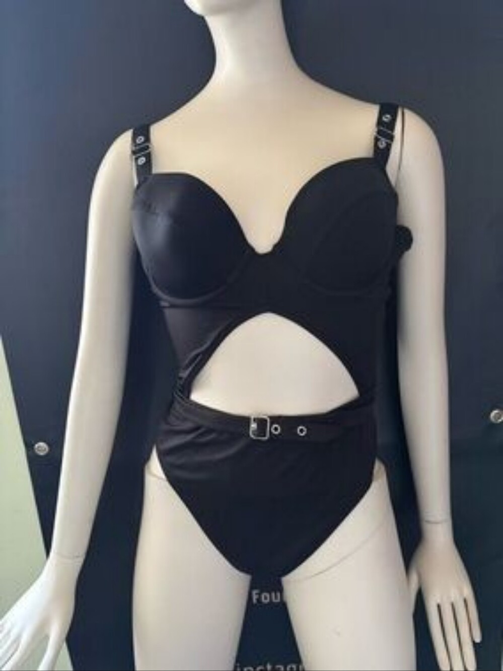 La Senza Black Cutout Belted One Piece Swimsuit NWT Size Large Womens